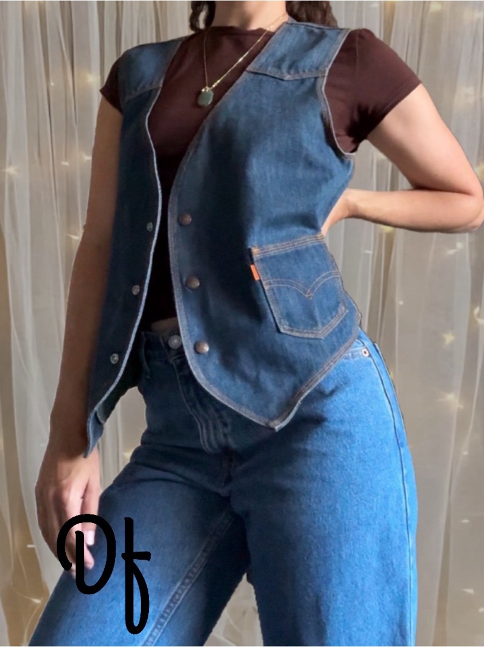 VTG Levi’s 70s 80s Orange Tab Snap Button Denim Jacket Vest Size L